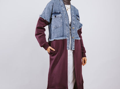 Dual denim jacket -burgundy