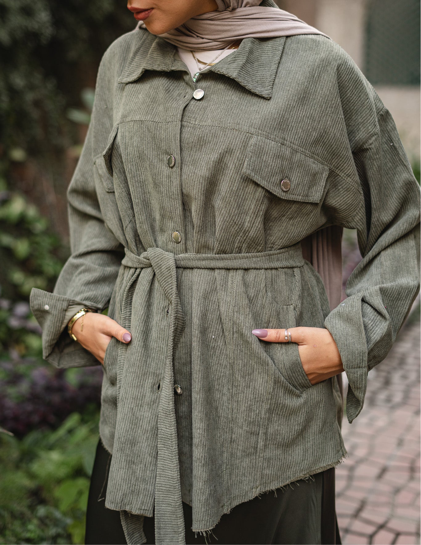 Corduroy Oversized Shirt - Green