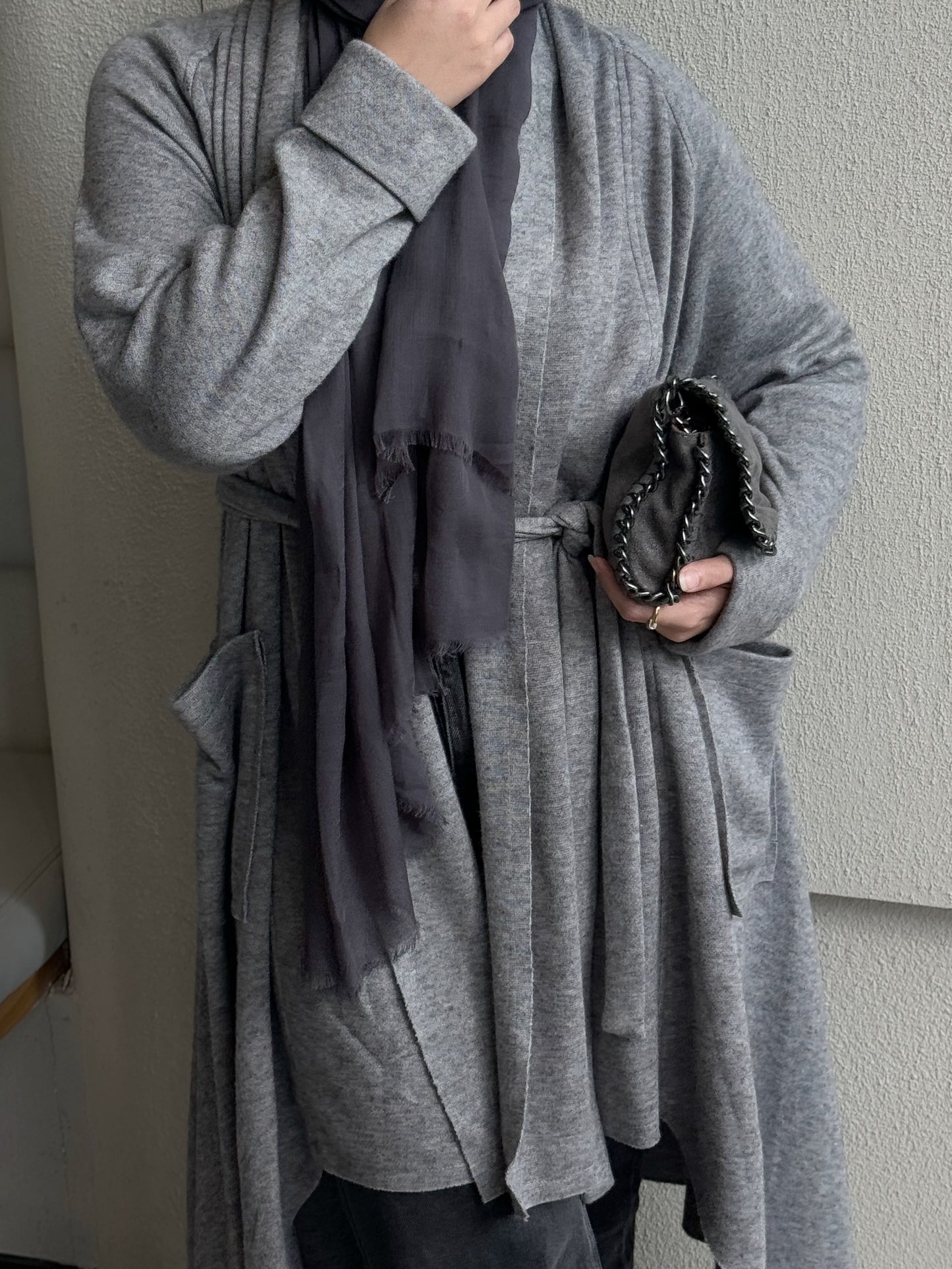 Wool waterfall cardigan -grey