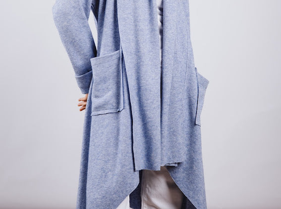 Woolen waterfall cardigan - babyblue