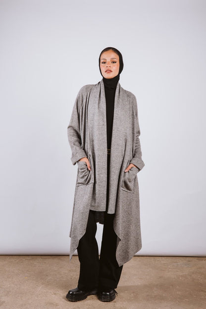 Wool waterfall cardigan -grey