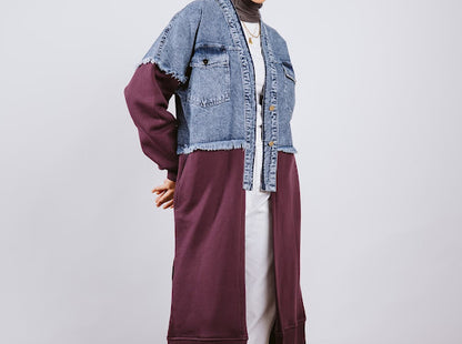 Dual denim jacket -burgundy