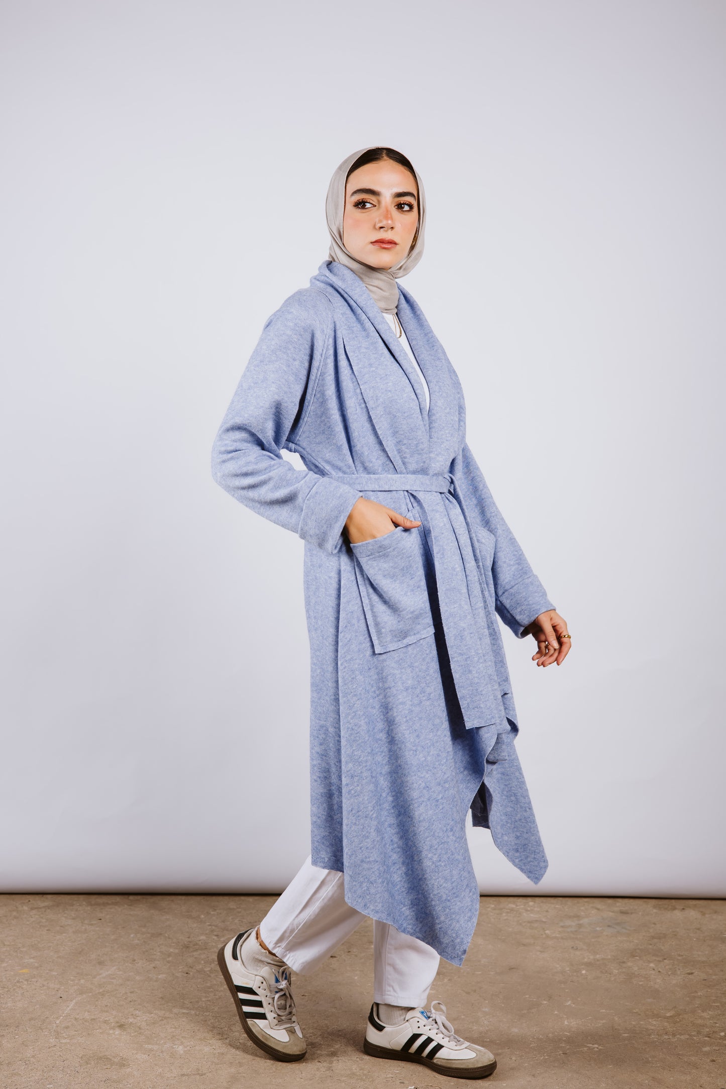 Woolen waterfall cardigan - babyblue