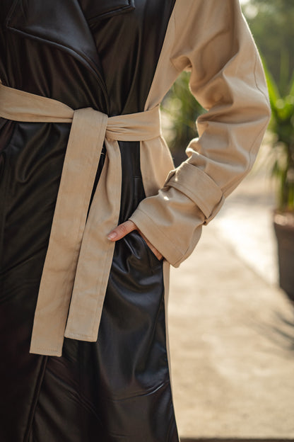 The Contrast Trench Coat - Black & Beige