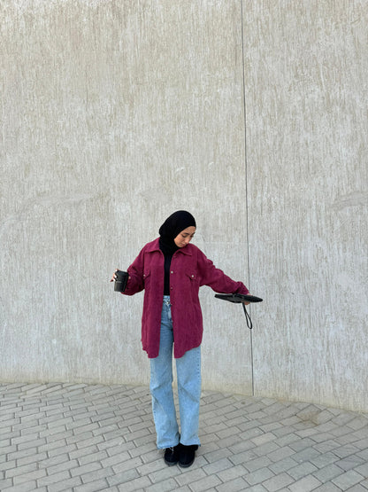 Corduroy Oversized Shirt - Burgundy