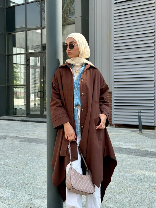 Asymmetrical Coat - Brown